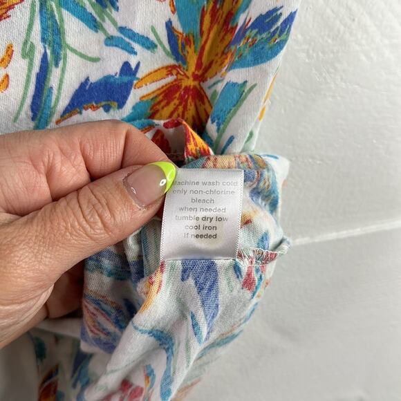 BLACK POPPY White‎ Blue Red Green Abstract Floral Bow Tie Back Shirt Top Size S - Picture 9 of 10